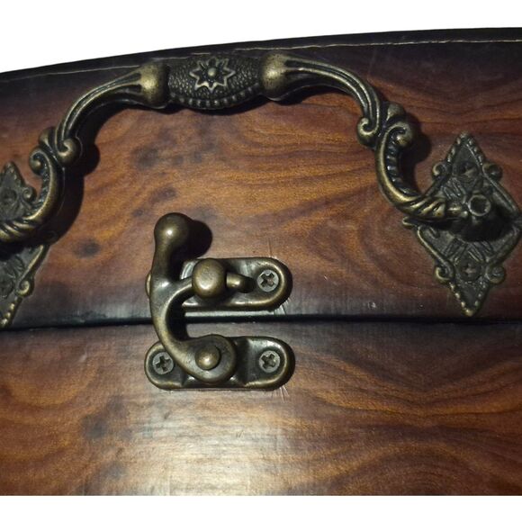 Antique Wooden Treasure Chest Pirate Decorative Storage Keepsake Jewelry RARE - Picture 5 of 10